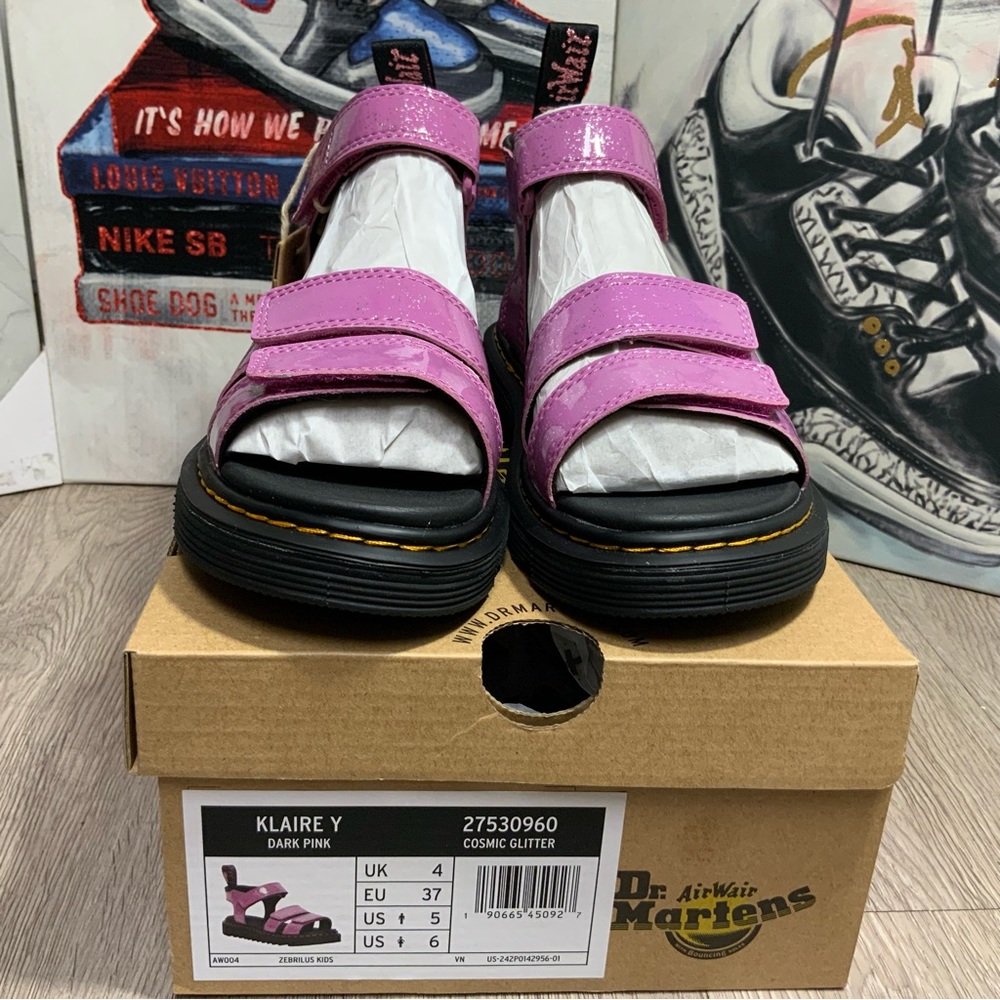 Dr. Martens Klaire Y Cosmic Glitter Dark Pink Strappy Sandal Women's 6 or 7 - Picture 5 of 9
